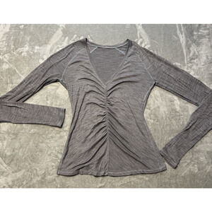Lululemon Interval Long Sleeve Heathered Slate Ruched V-Neck Long Sleeve Sz 4